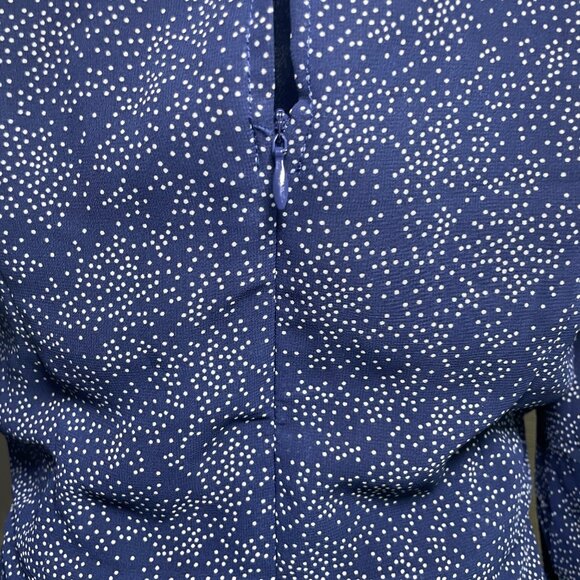 Women's Size 10 Yours Truly Navy Polka Dot Ruffled Neck Long Sleeve Dress - Picture 9 of 11